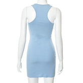Split Button Sleeveless V Neck Bodycon Mini Dress
